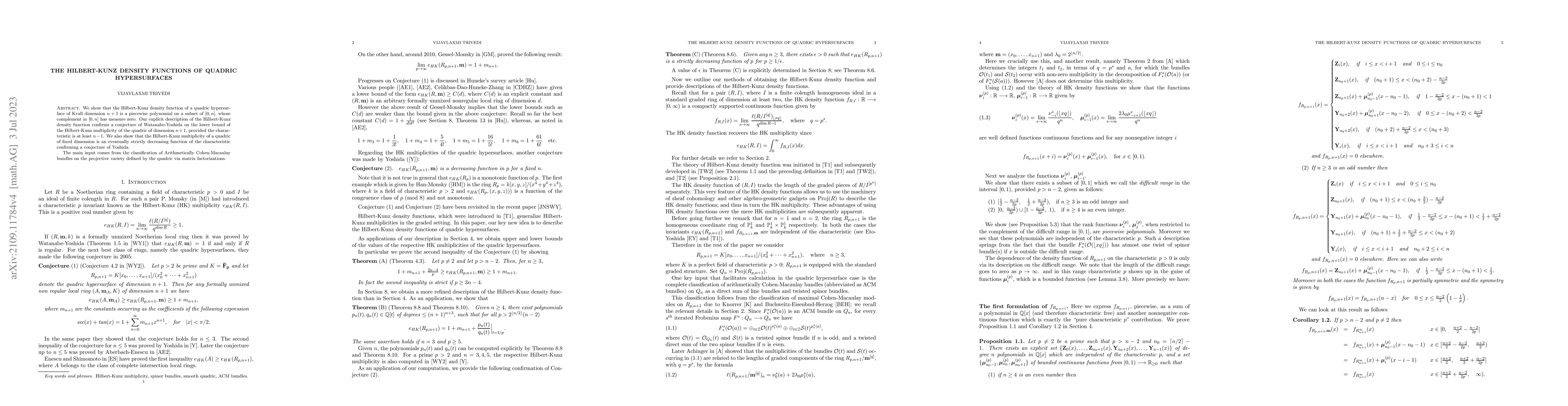 Thumbnail for The Hilbert-Kunz density functions of quadric hypersurfaces