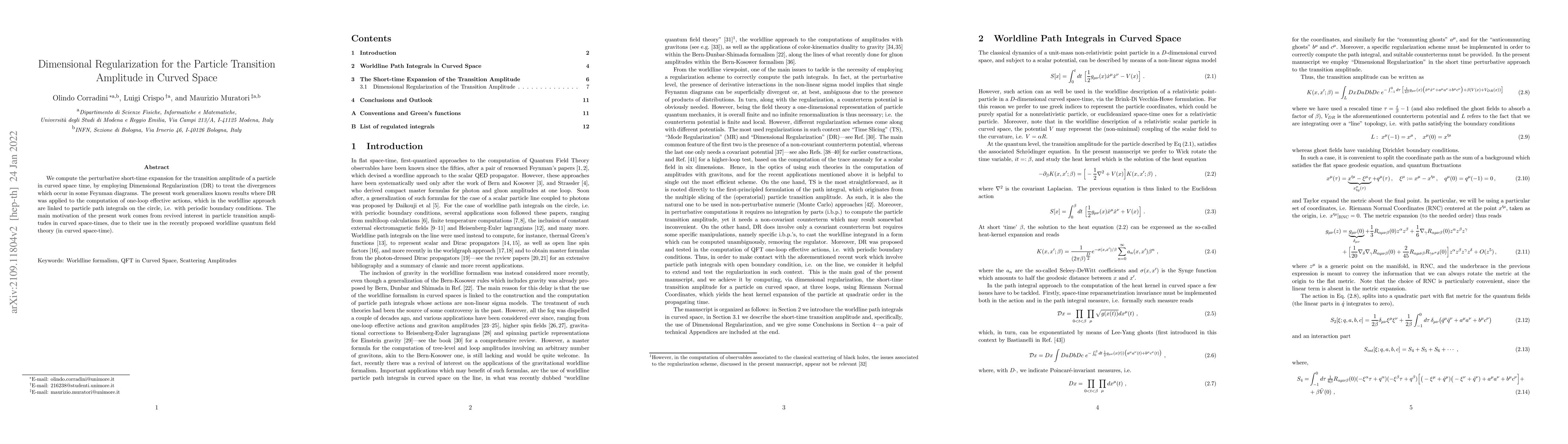 Thumbnail for Dimensional Regularization for the Particle Transition Amplitude in
  Curved Space