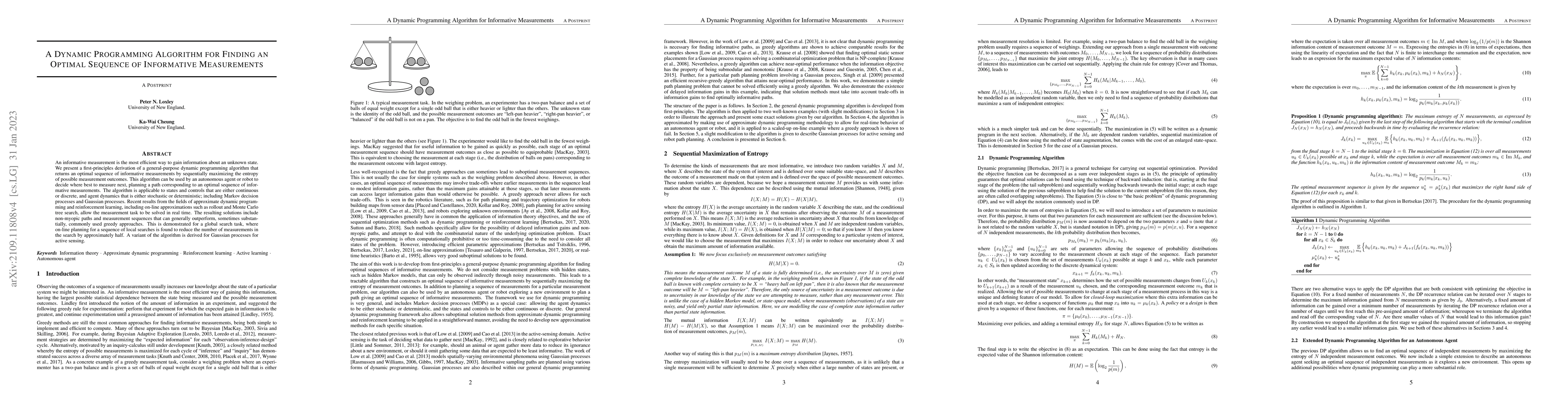 Thumbnail for A Dynamic Programming Algorithm for Finding an Optimal Sequence of
  Informative Measurements