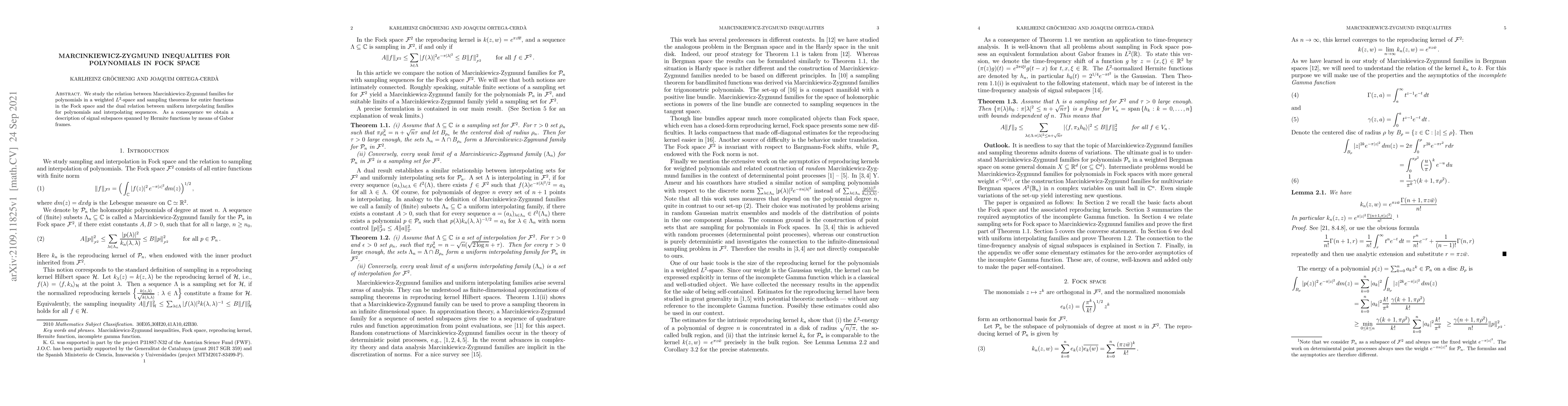 Thumbnail for Marcinkiewicz-Zygmund Inequalities for Polynomials in Fock Space