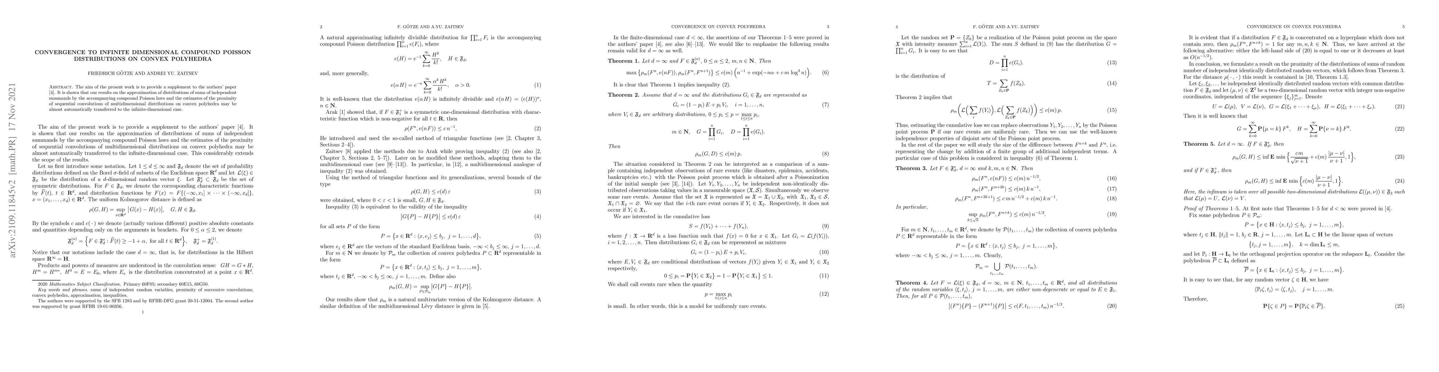 Thumbnail for Convergence to infinite-dimensional compound Poisson distributions on
  convex polyhedra