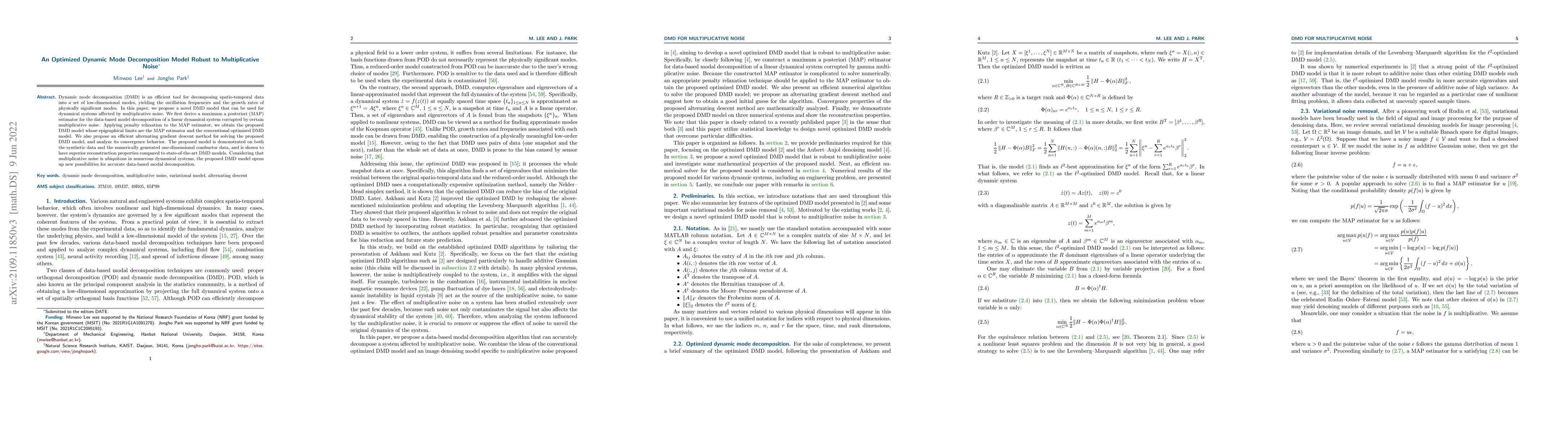 Thumbnail for An Optimized Dynamic Mode Decomposition Model Robust to Multiplicative
  Noise