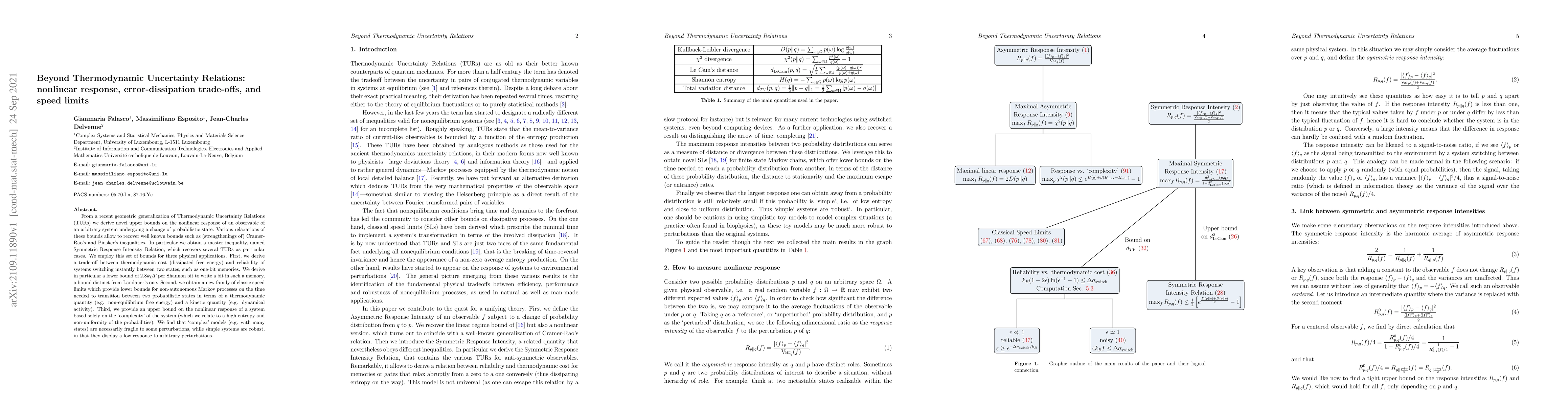 Thumbnail for Beyond Thermodynamic Uncertainty Relations: nonlinear response,
  error-dissipation trade-offs, and speed limits