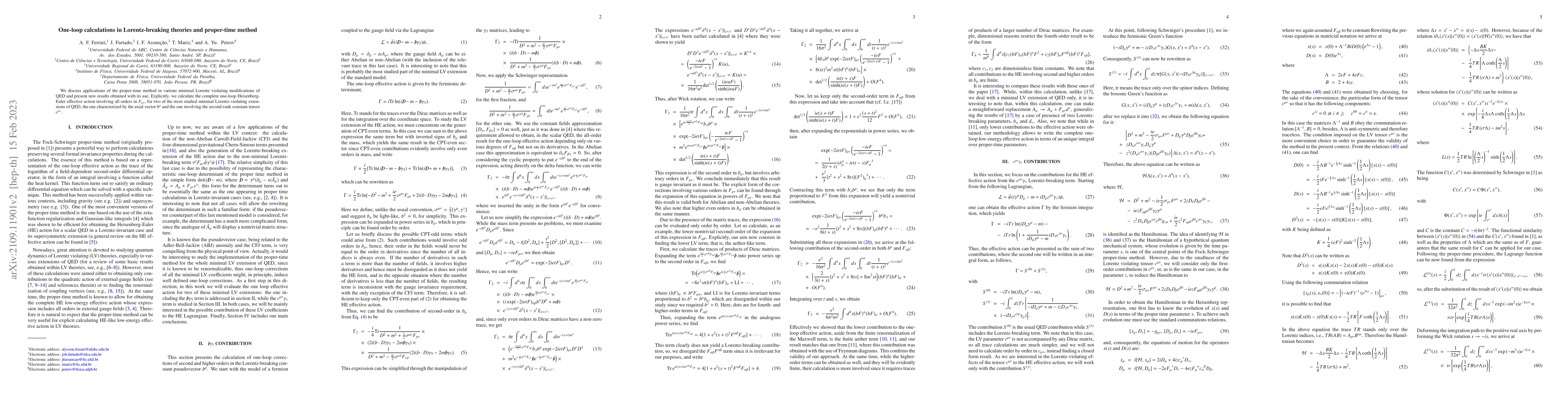 Thumbnail for One-loop calculations in Lorentz-breaking theories and proper-time
  method