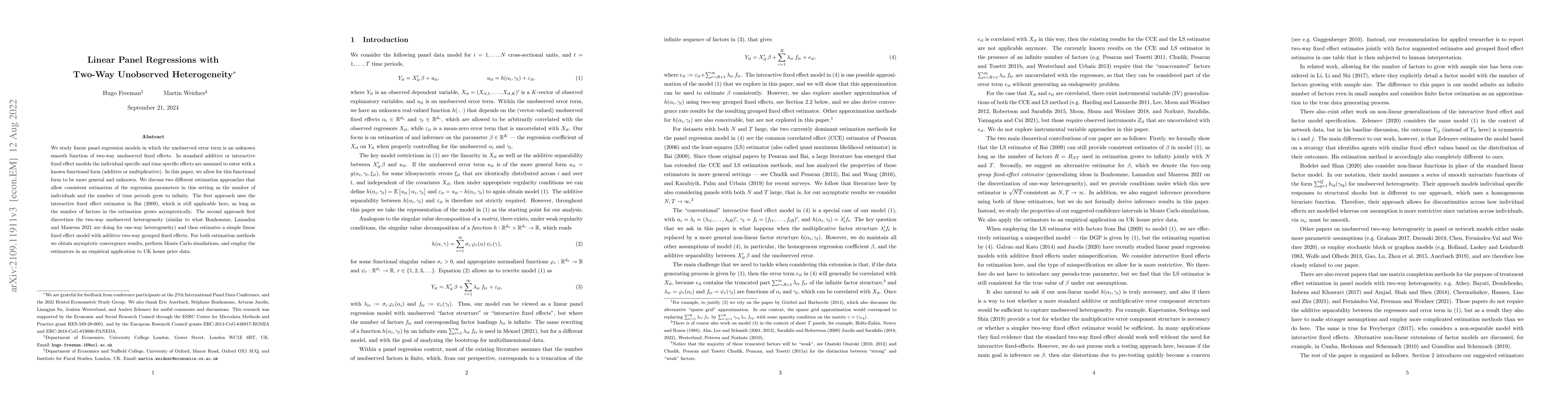 Thumbnail for Linear Panel Regressions with Two-Way Unobserved Heterogeneity
