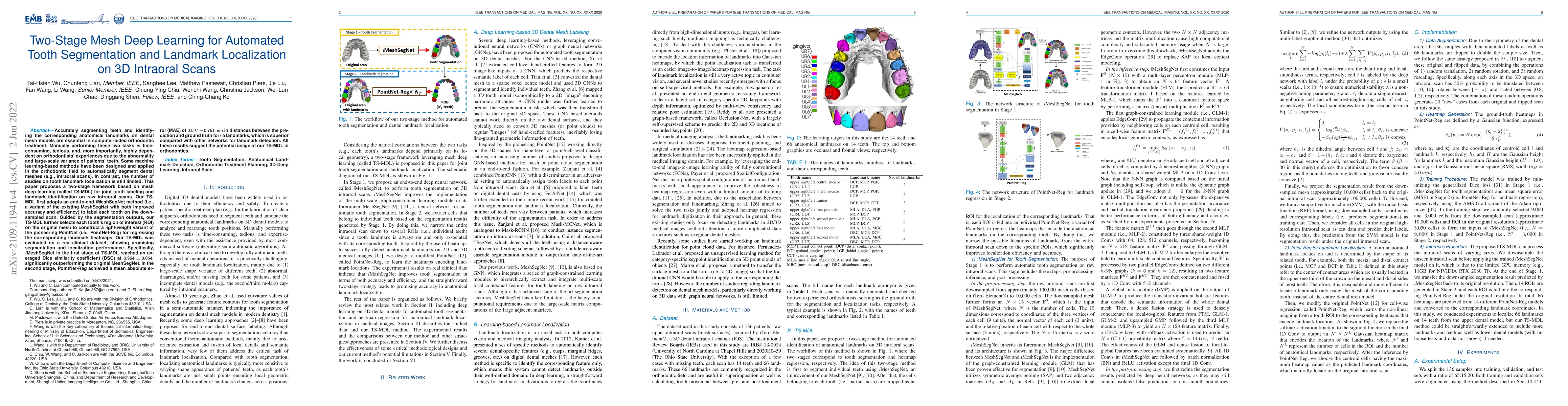 Thumbnail for Two-Stage Mesh Deep Learning for Automated Tooth Segmentation and
  Landmark Localization on 3D Intraoral Scans