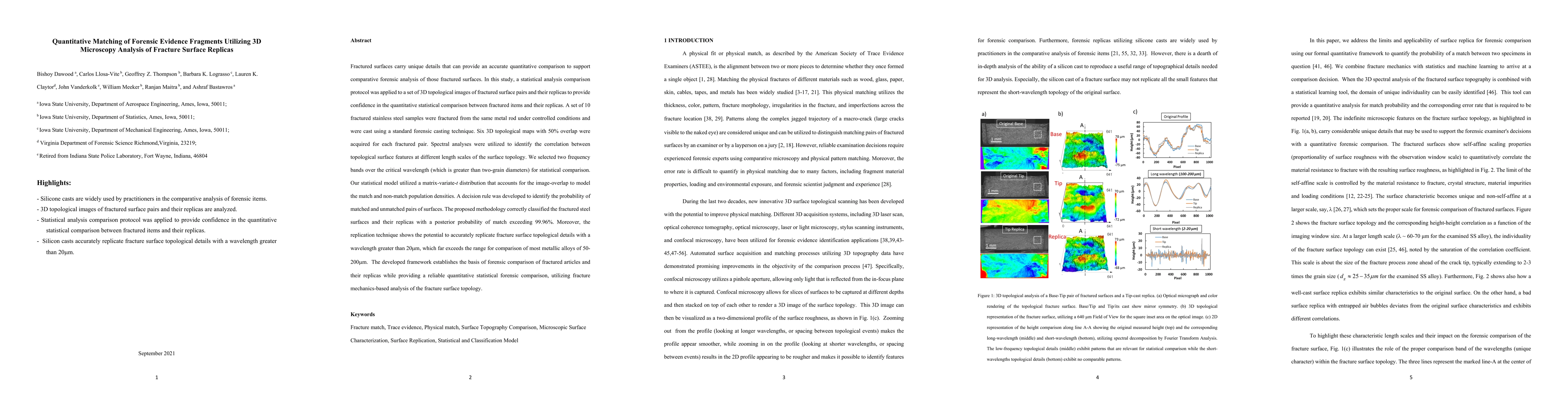Thumbnail for Quantitative Matching of Forensic Evidence Fragments Utilizing 3D
  Microscopy Analysis of Fracture Surface Replicas