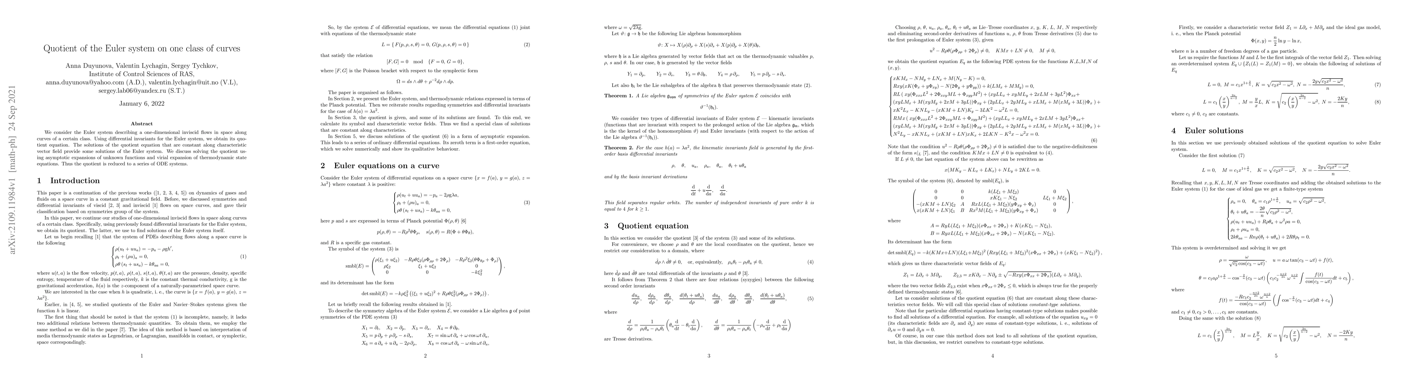 Thumbnail for Quotient of the Euler system on one class of curves