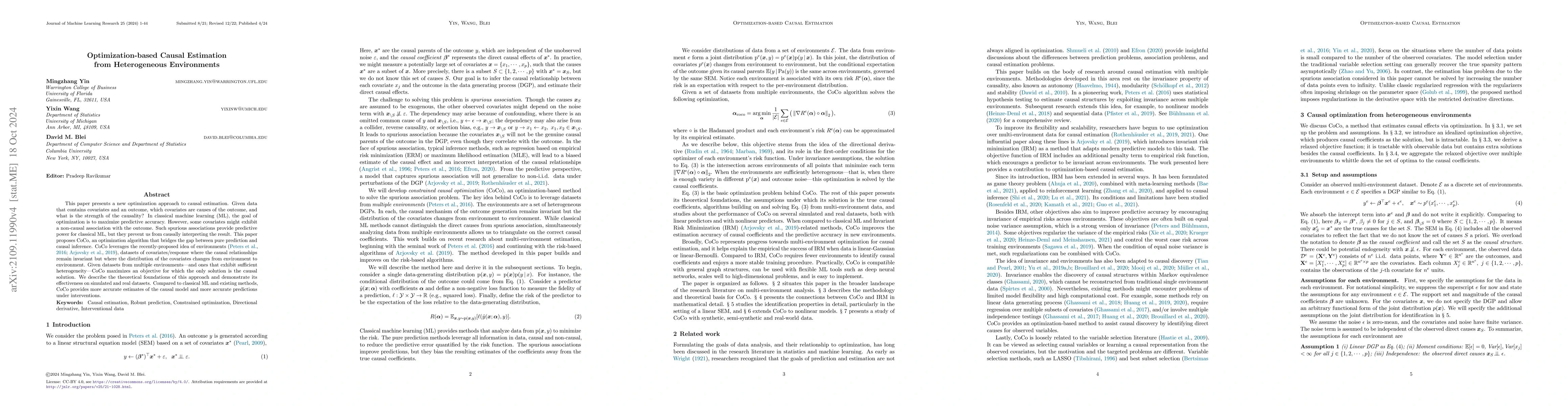 Thumbnail for Optimization-based Causal Estimation from Heterogenous Environments
