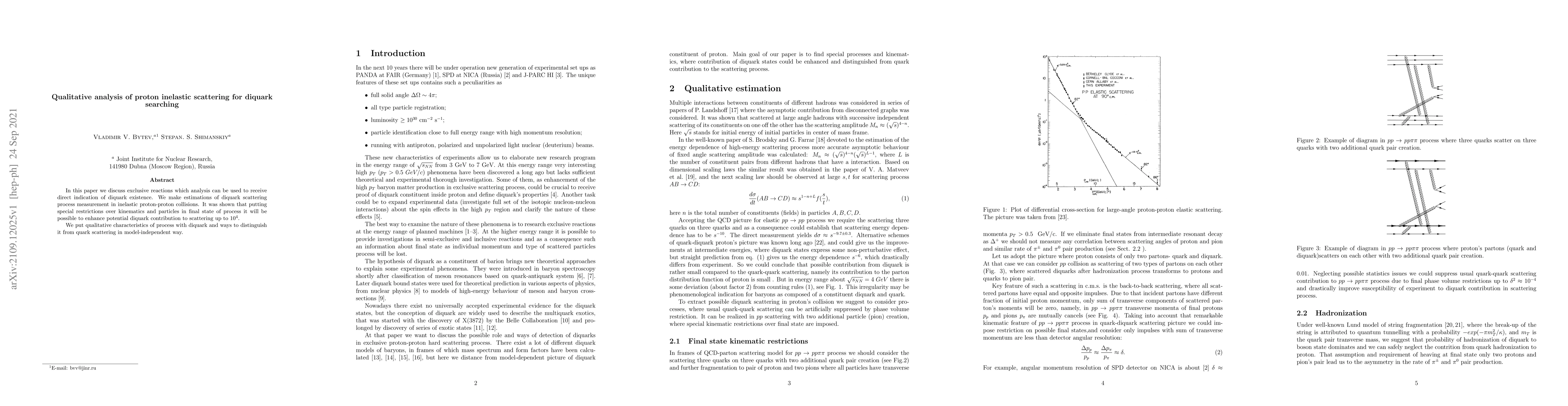 Thumbnail for Qualitative analysis of proton inelastic scattering for diquark
  searching