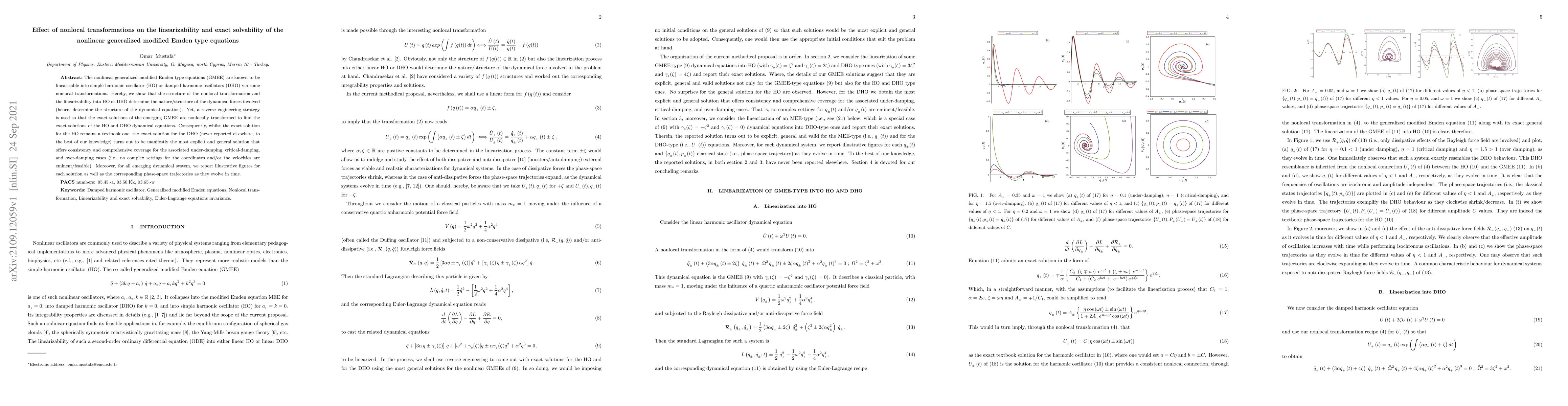 Thumbnail for Effect of nonlocal transformations on the linearizability and exact
  solvability of the nonlinear generalized modified Emden type equations