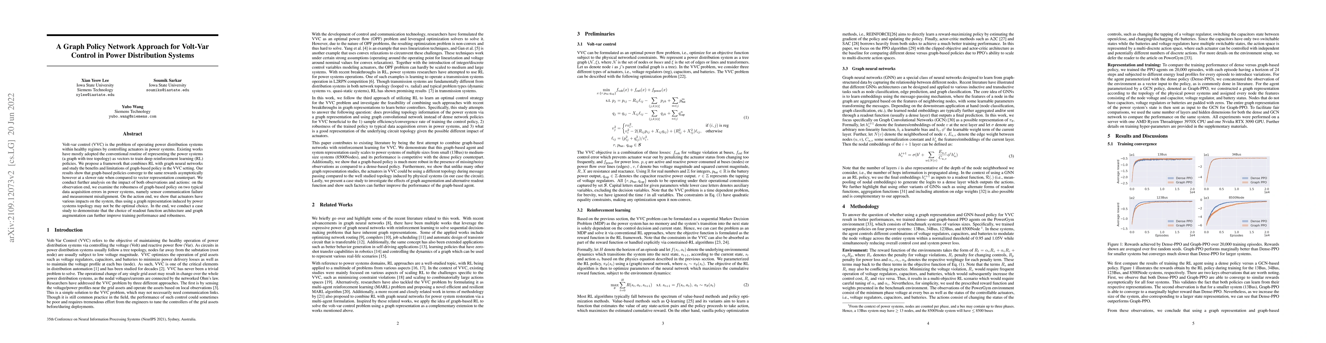 Thumbnail for A Graph Policy Network Approach for Volt-Var Control in Power
  Distribution Systems