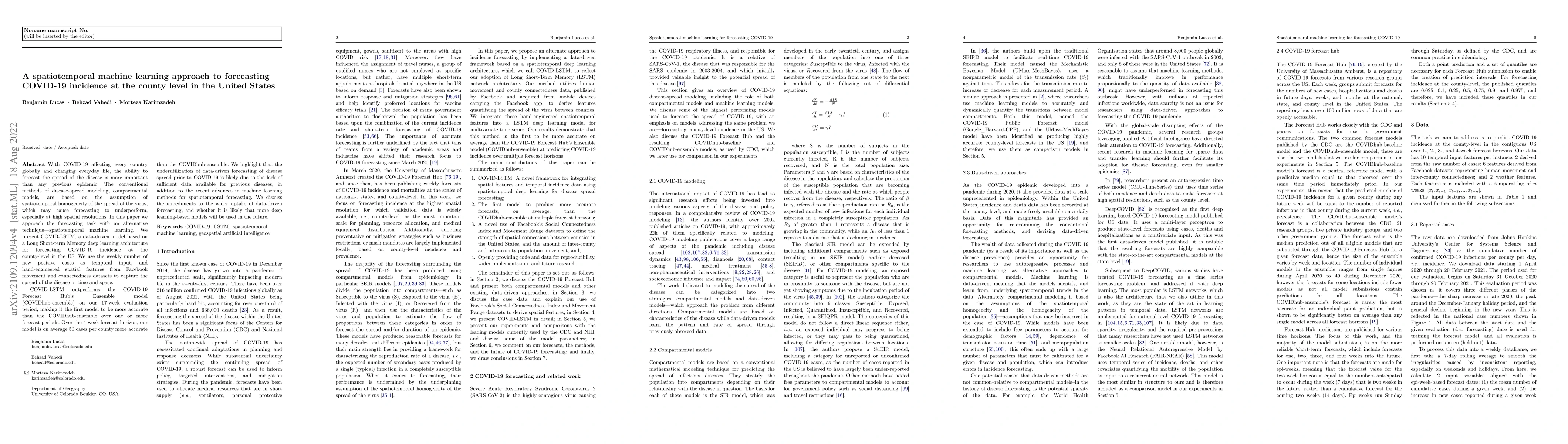 Thumbnail for A spatiotemporal machine learning approach to forecasting COVID-19
  incidence at the county level in the USA