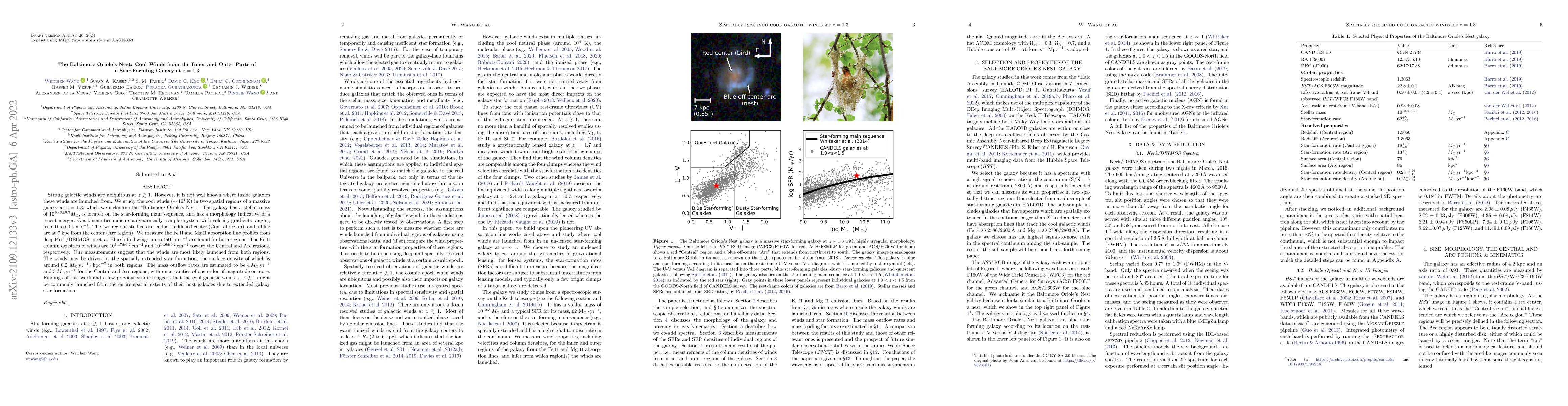 Thumbnail for The Baltimore Oriole's Nest: Cool Winds from the Inner and Outer Parts
  of a Star-Forming Galaxy at z=1.3