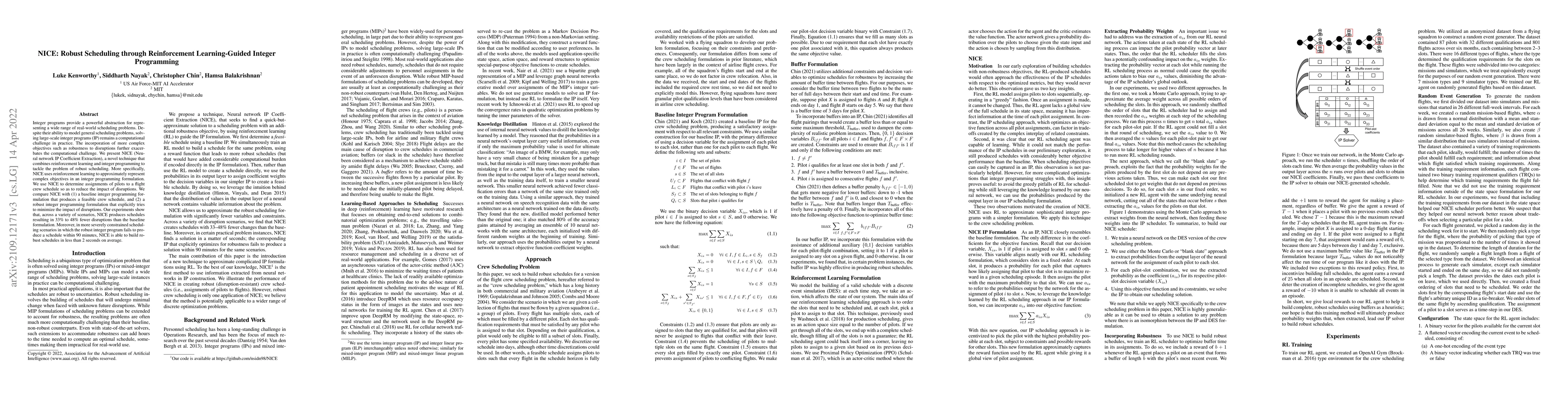 Thumbnail for NICE: Robust Scheduling through Reinforcement Learning-Guided Integer
  Programming
