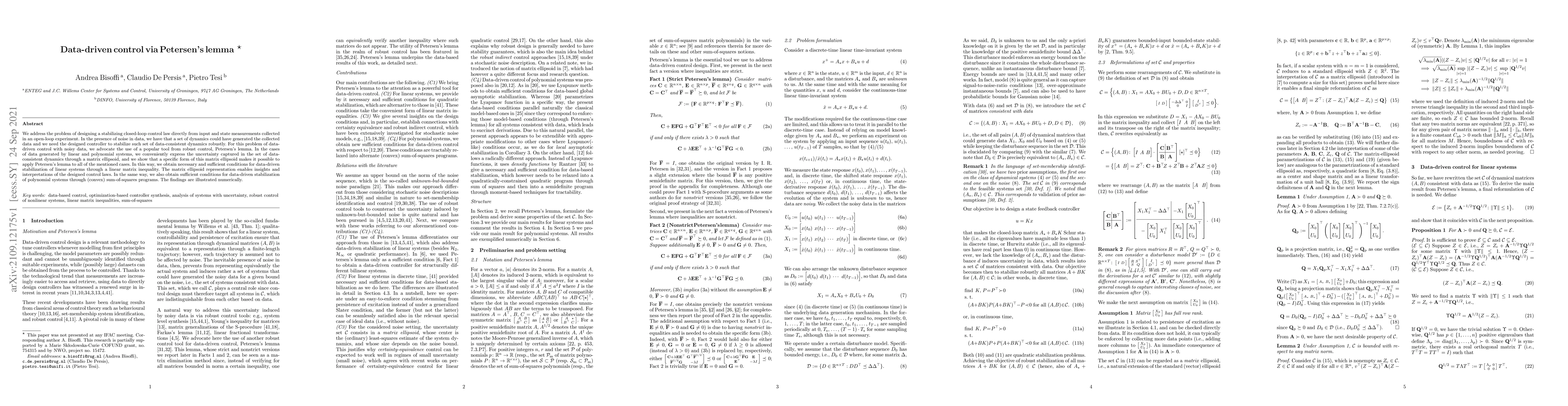 Thumbnail for Data-driven control via Petersen's lemma