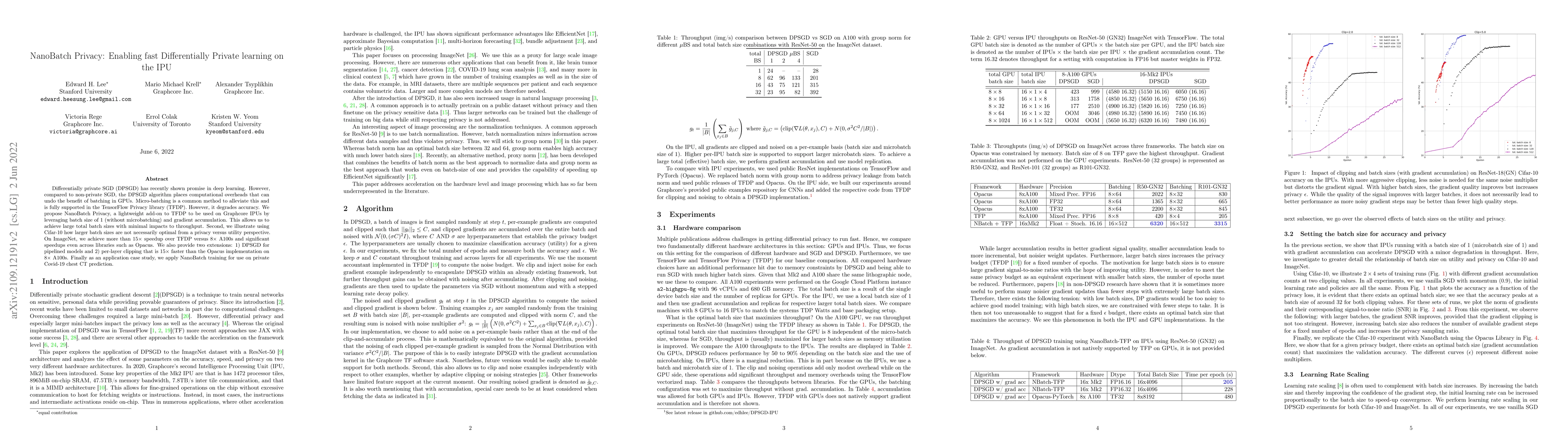 Thumbnail for NanoBatch Privacy: Enabling fast Differentially Private learning on the
  IPU