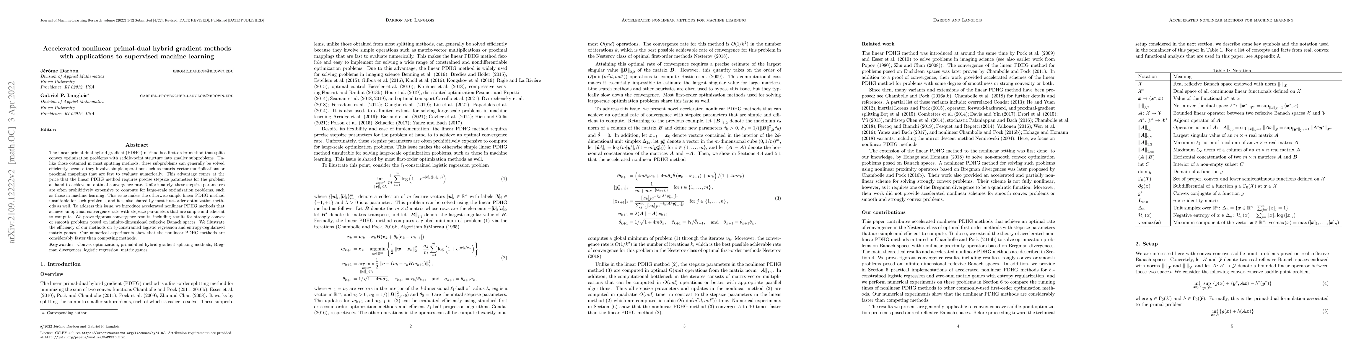 Thumbnail for Accelerated nonlinear primal-dual hybrid gradient methods with
  applications to supervised machine learning