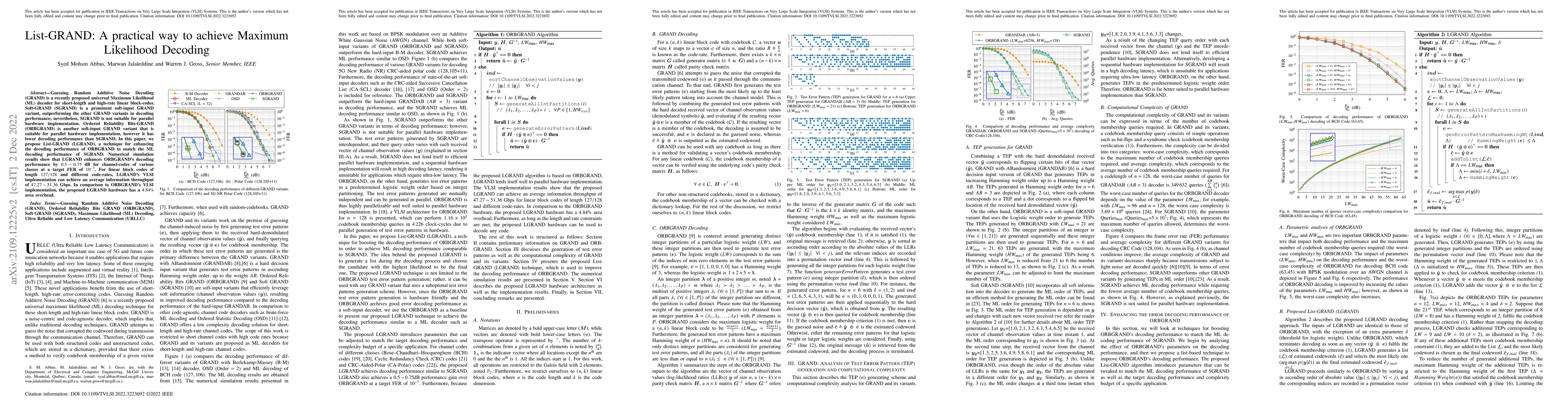 Thumbnail for List-GRAND: A practical way to achieve Maximum Likelihood Decoding
