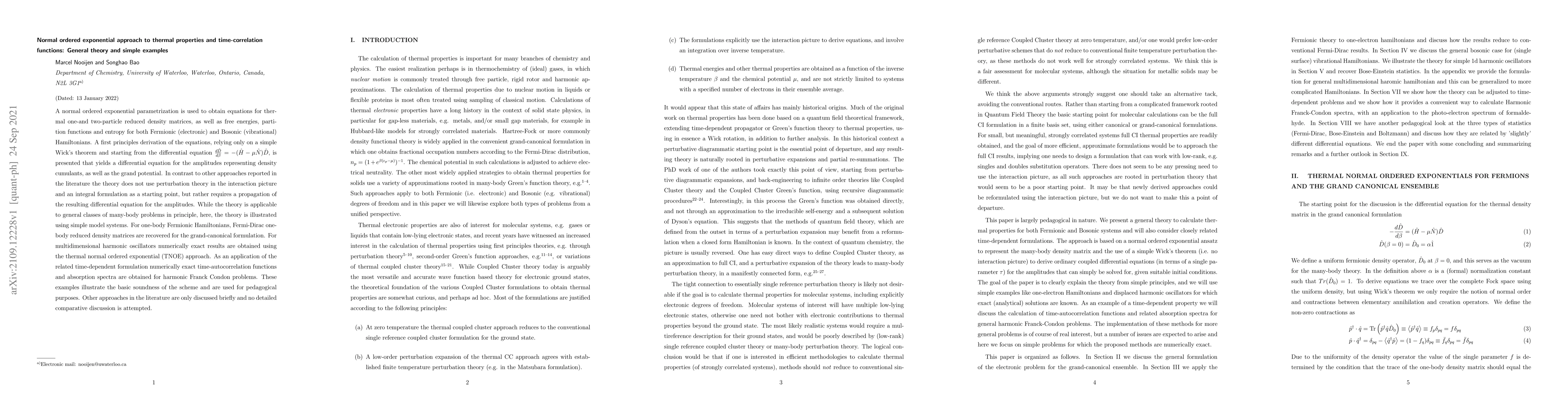 Thumbnail for Normal ordered exponential approach to thermal properties and
  time-correlation functions: General theory and simple examples