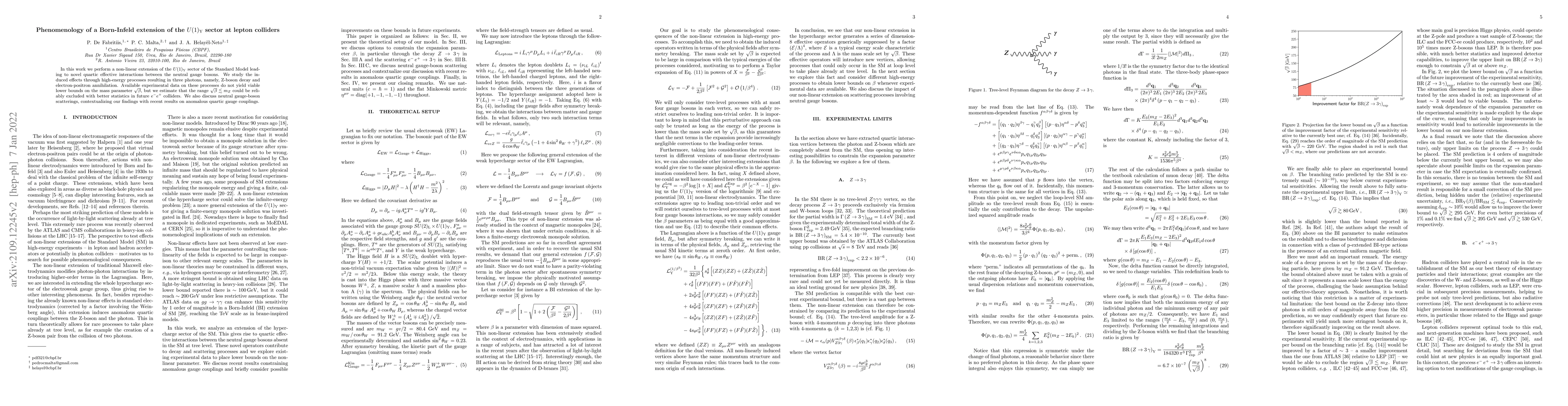 Thumbnail for Phenomenology of a Born-Infeld extension of the $U(1)_{\rm Y}$ sector at
  lepton colliders