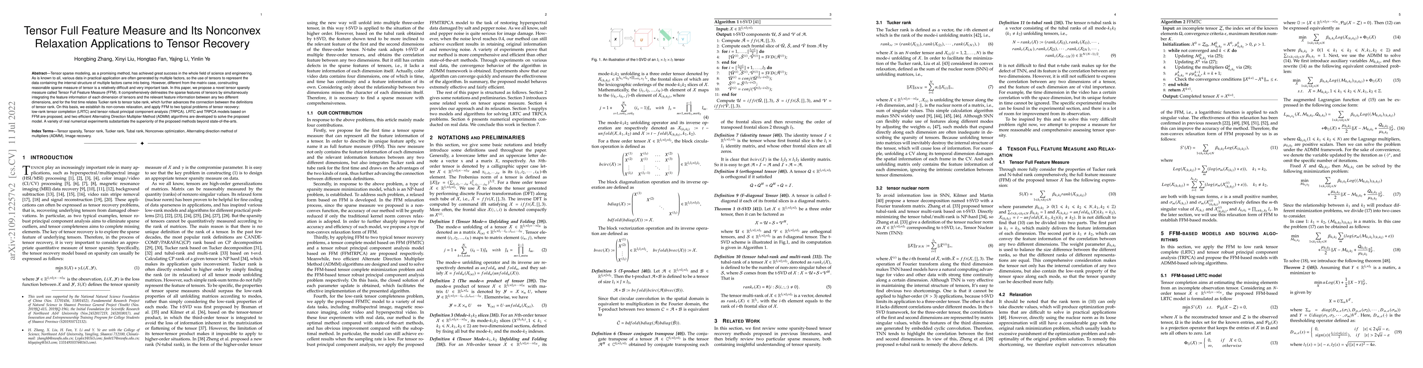 Thumbnail for Tensor Full Feature Measure and Its Nonconvex Relaxation Applications to
  Tensor Recovery