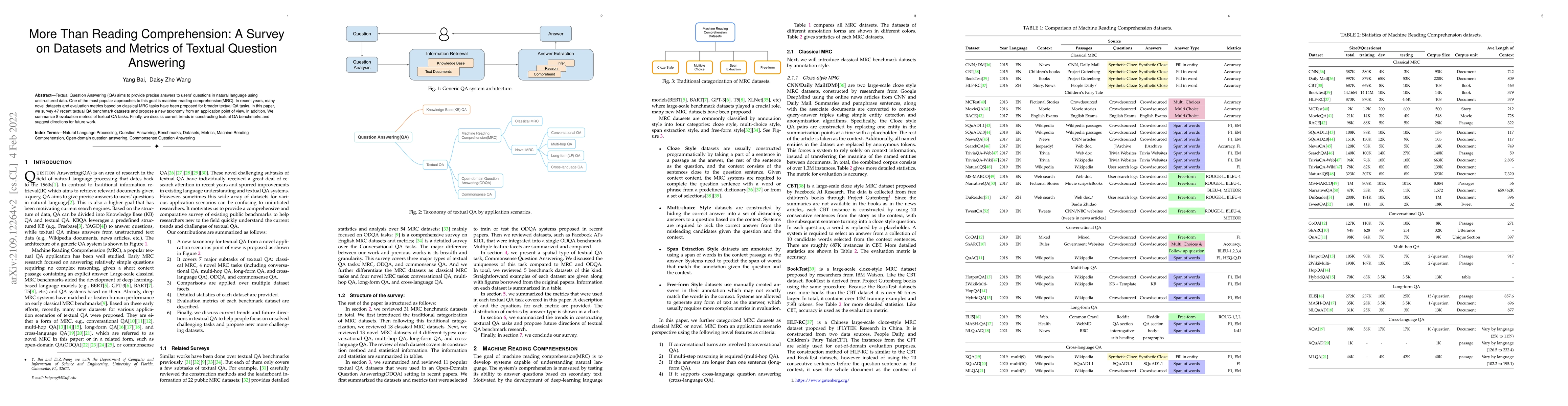Thumbnail for More Than Reading Comprehension: A Survey on Datasets and Metrics of
  Textual Question Answering