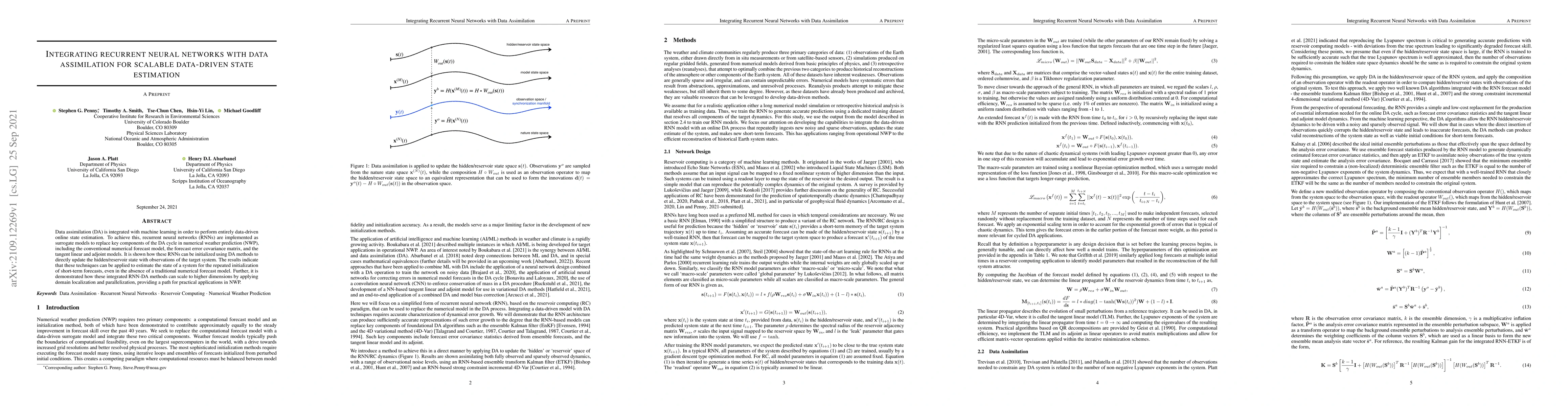 Thumbnail for Integrating Recurrent Neural Networks with Data Assimilation for
  Scalable Data-Driven State Estimation