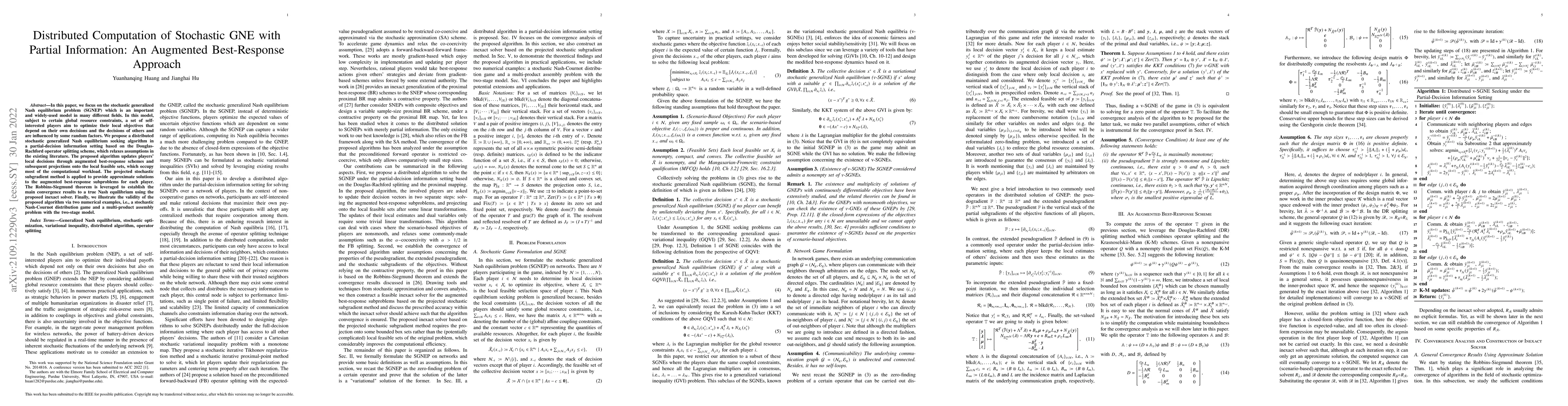 Thumbnail for Distributed Computation of Stochastic GNE with Partial Information: An
  Augmented Best-Response Approach