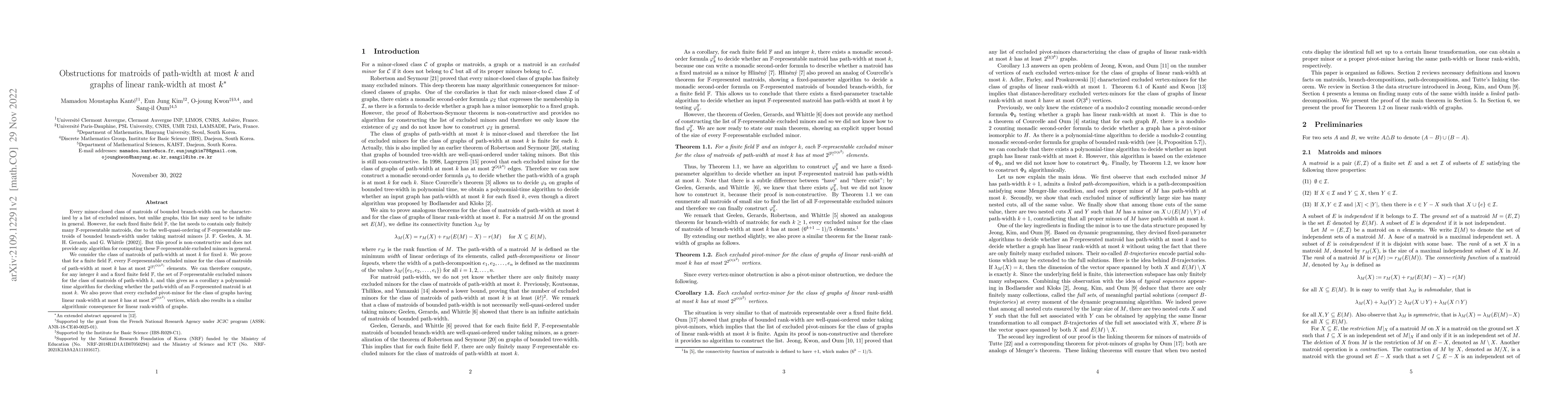 Thumbnail for Obstructions for matroids of path-width at most k and graphs of linear
  rank-width at most k