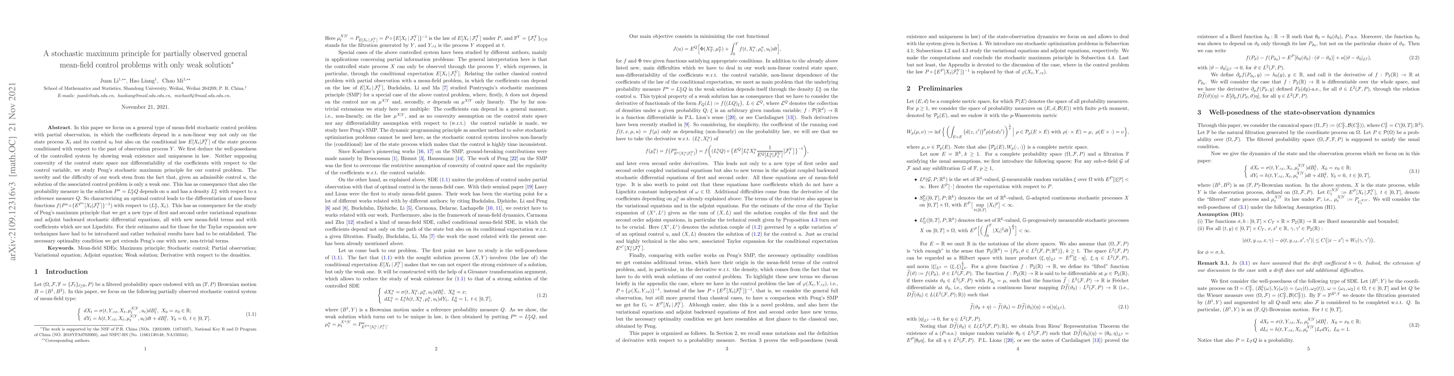 Thumbnail for A stochastic maximum principle for partially observed general mean-field
  control problems with only weak solution