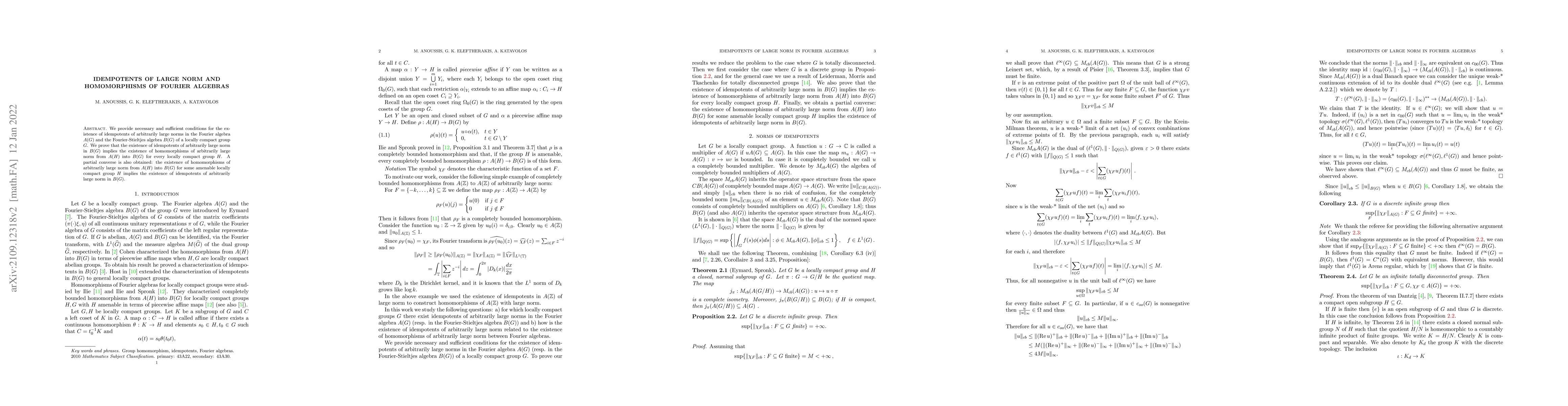Thumbnail for Idempotents of large norm and homomorphisms of Fourier algebras
