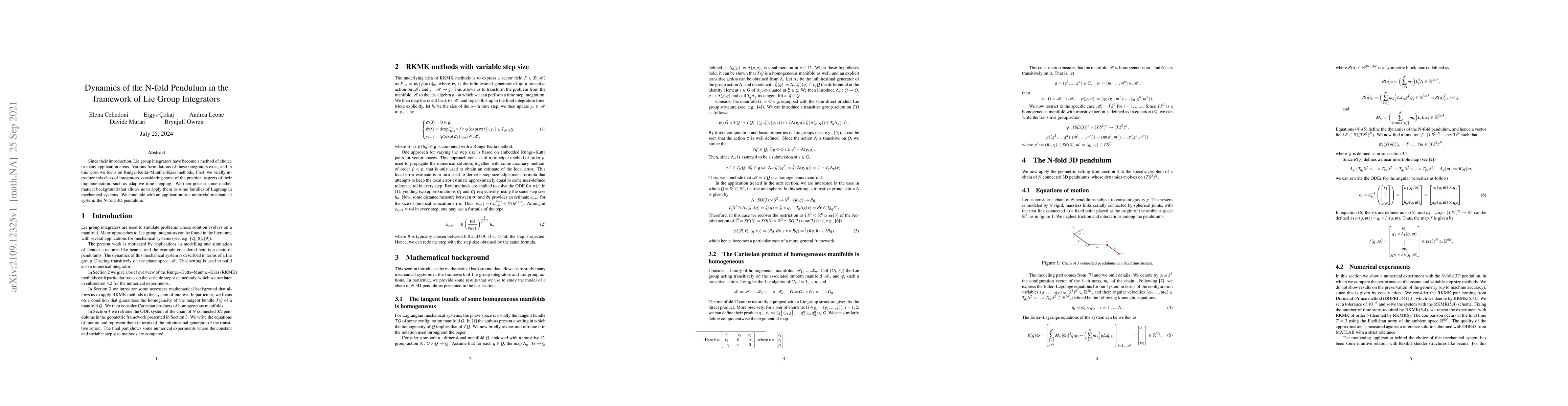 Thumbnail for Dynamics of the N-fold Pendulum in the framework of Lie Group
  Integrators