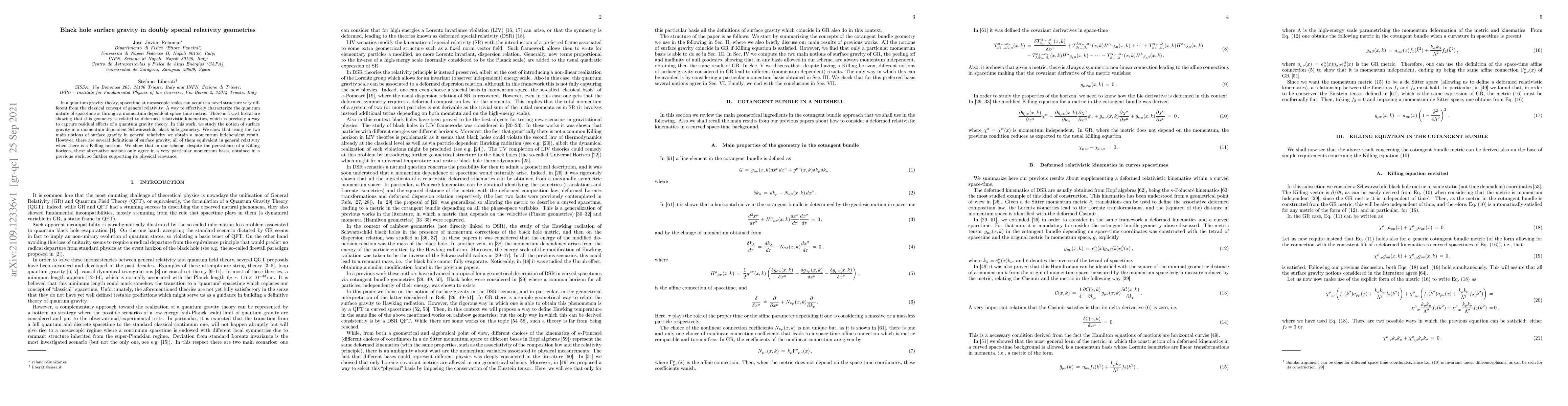 Thumbnail for Black hole surface gravity in doubly special relativity geometries