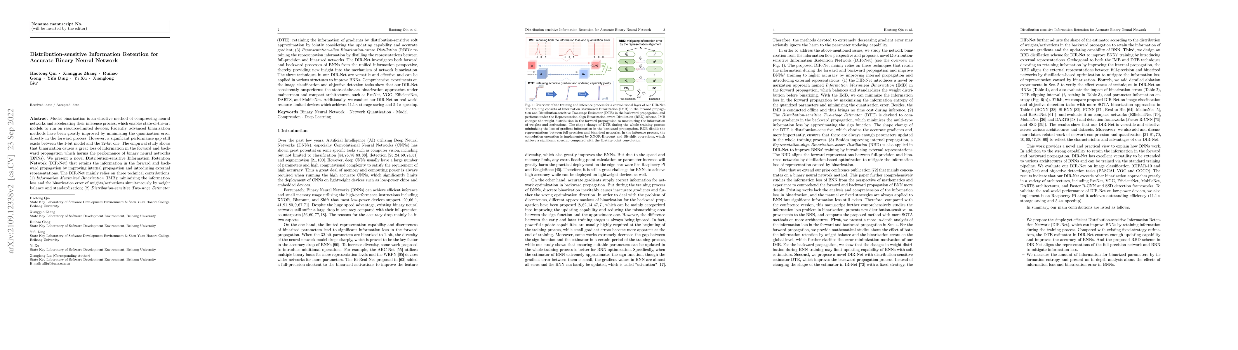 Thumbnail for Distribution-sensitive Information Retention for Accurate Binary Neural
  Network