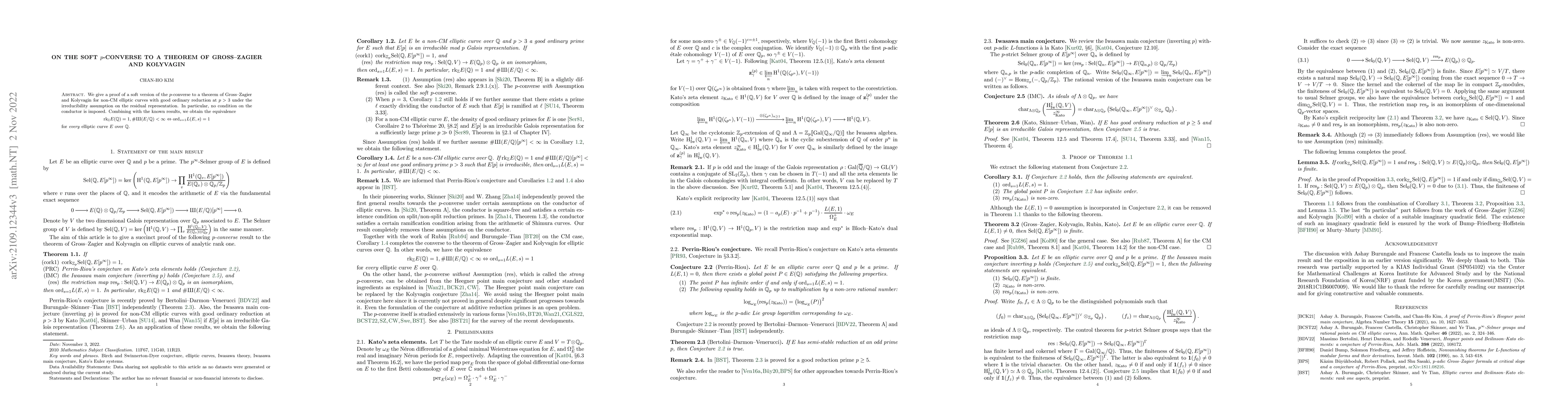Thumbnail for On the soft $p$-converse to a theorem of Gross-Zagier and Kolyvagin