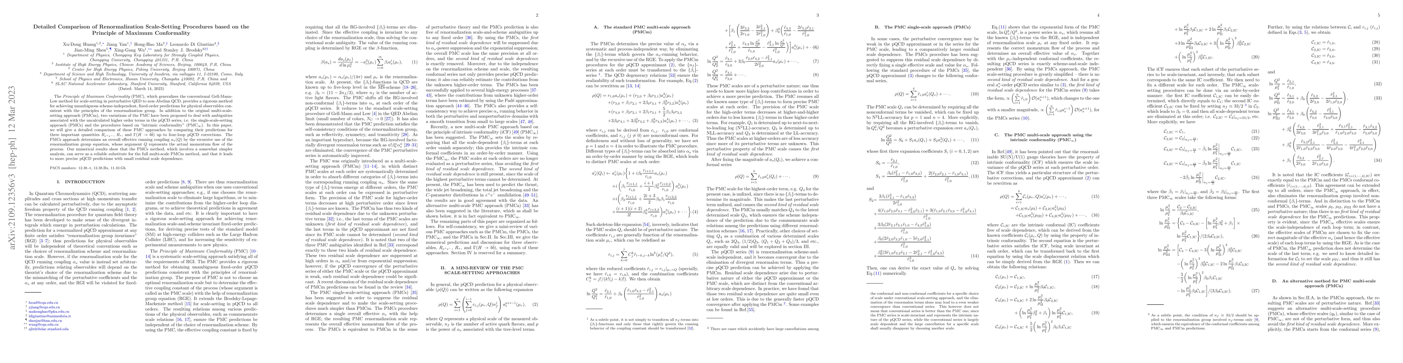 Thumbnail for Detailed Comparison of Renormalization Scale-Setting Procedures based on
  the Principle of Maximum Conformality
