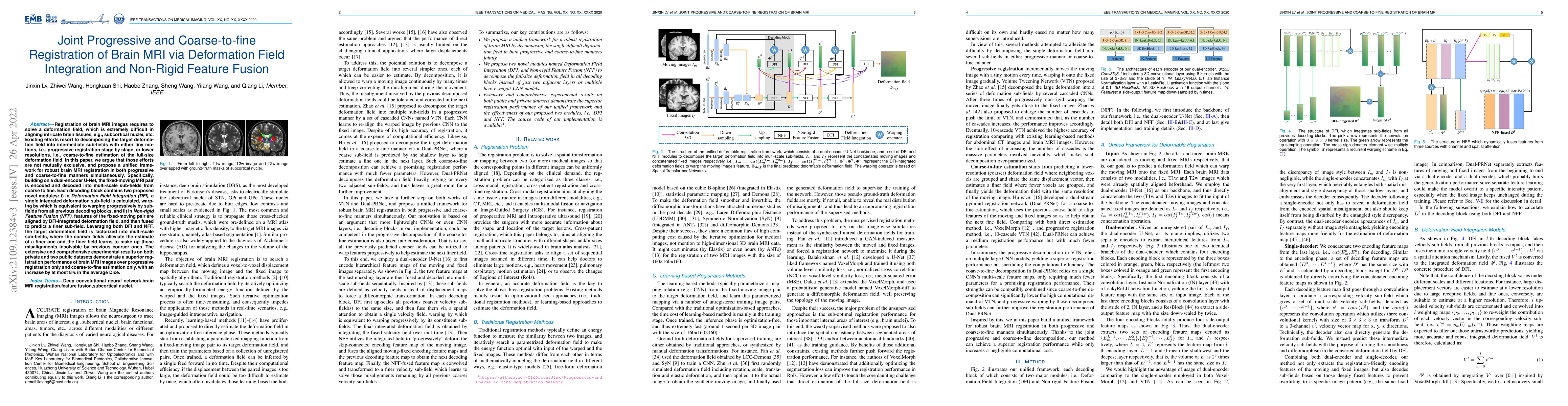 Thumbnail for Joint Progressive and Coarse-to-fine Registration of Brain MRI via
  Deformation Field Integration and Non-Rigid Feature Fusion