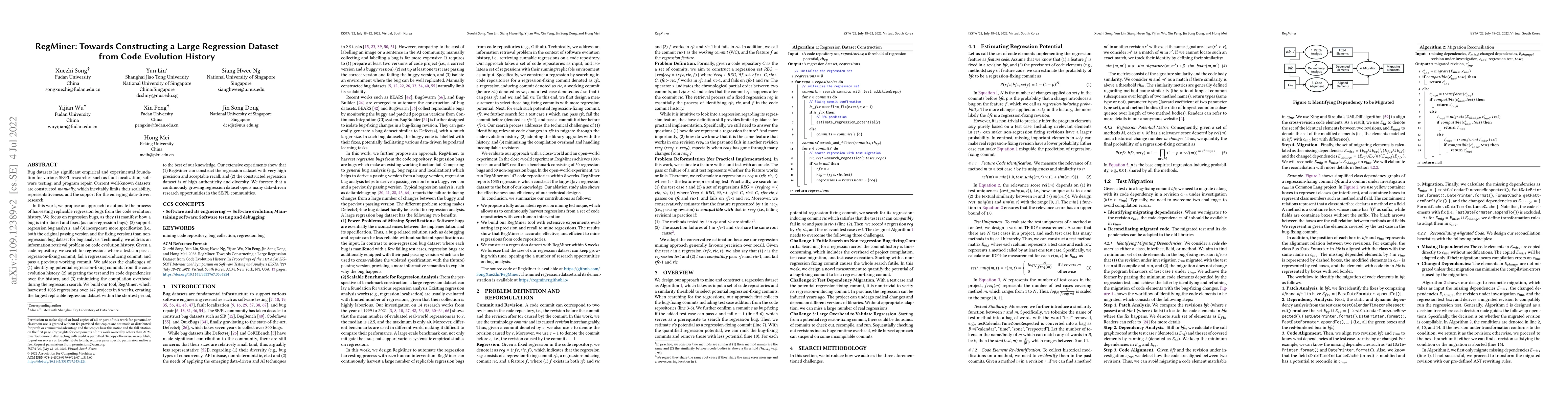 Thumbnail for RegMiner: Towards Constructing a Large Regression Dataset from Code
  Evolution History