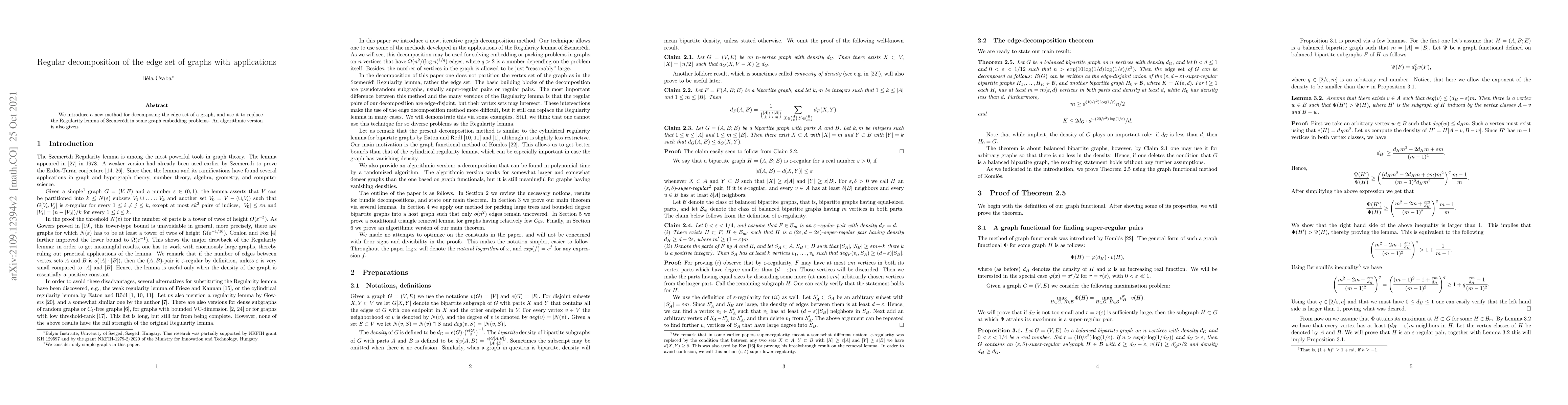 Thumbnail for Regular decomposition of the edge set of graphs with applications