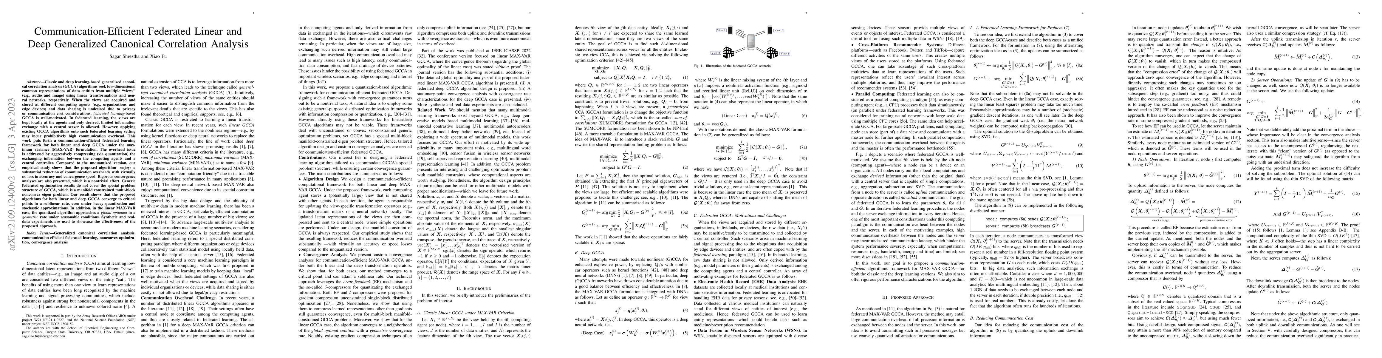 Thumbnail for Communication-Efficient Federated Linear and Deep Generalized Canonical
  Correlation Analysis