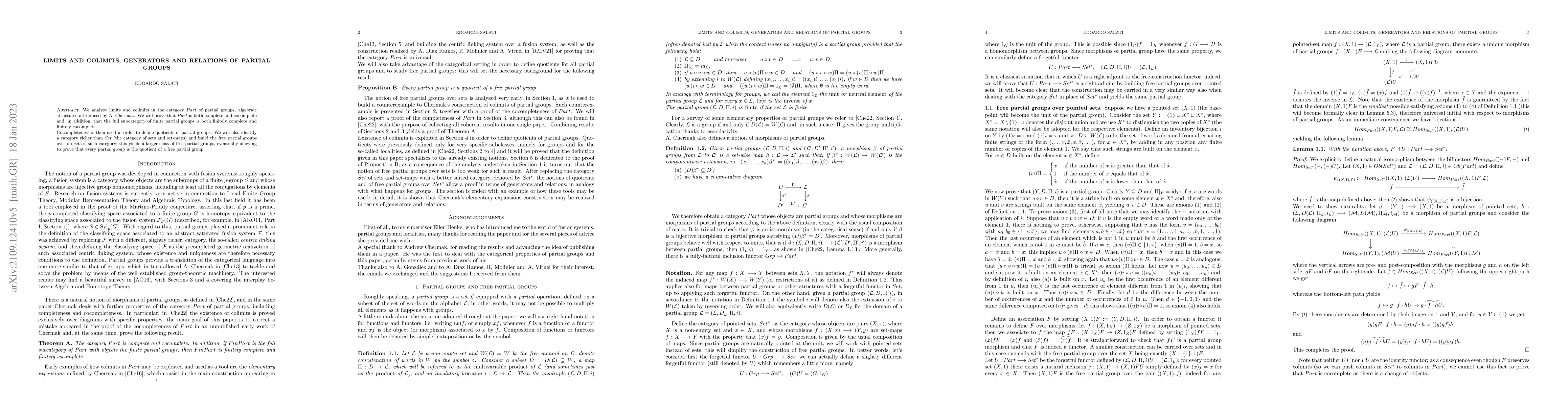 Thumbnail for Limits and colimits, generators and relations of partial groups