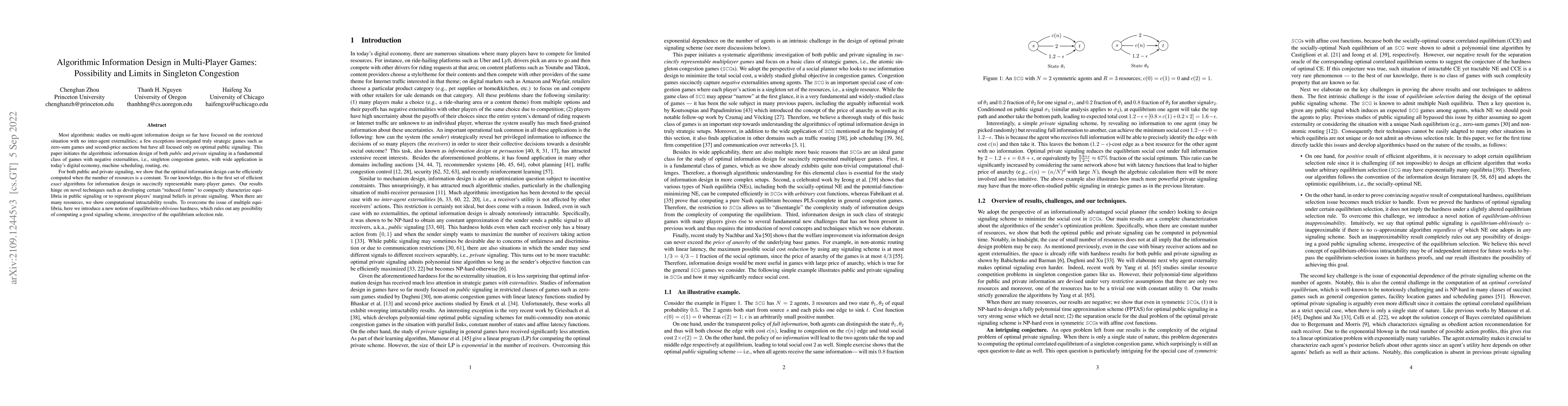 Thumbnail for Algorithmic Information Design in Multi-Player Games: Possibility and
  Limits in Singleton Congestion