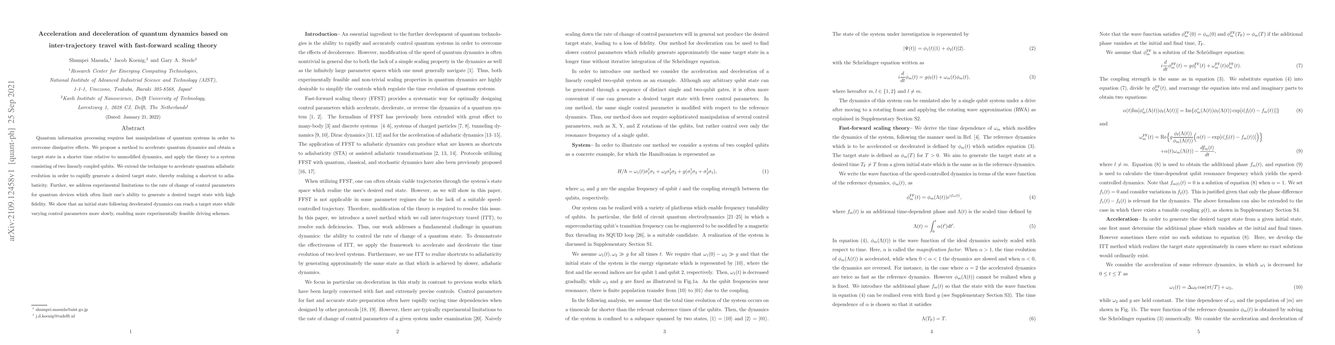 Thumbnail for Acceleration and deceleration of quantum dynamics based on
  inter-trajectory travel with fast-forward scaling theory