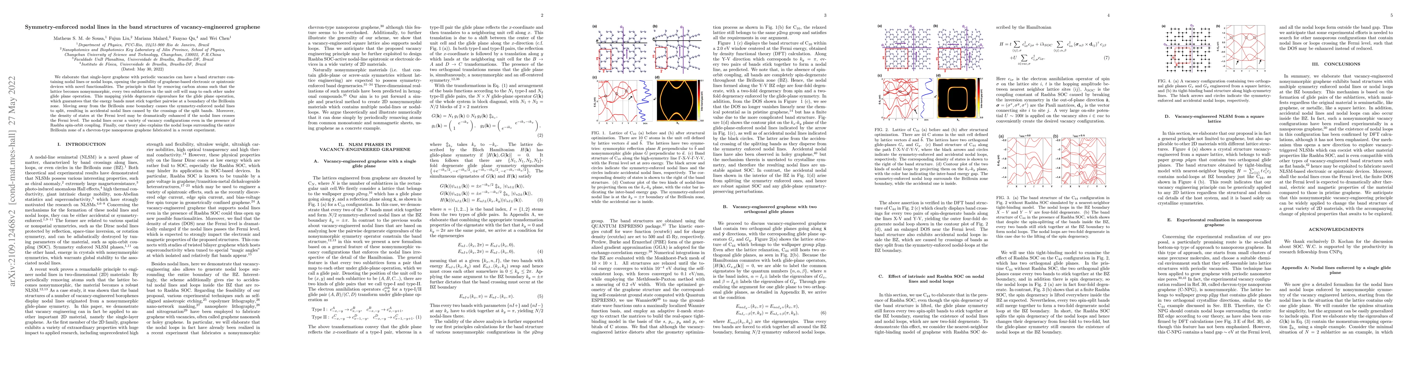 Thumbnail for Symmetry-enforced nodal lines in the band structures of
  vacancy-engineered graphene