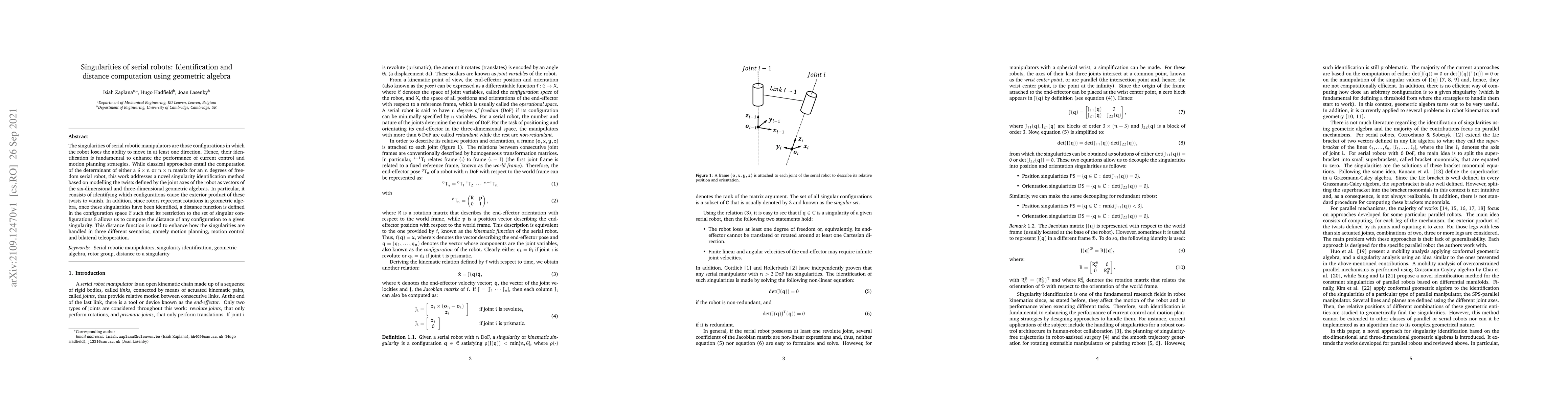 Thumbnail for Singularities of serial robots: Identification and distance computation
  using geometric algebra