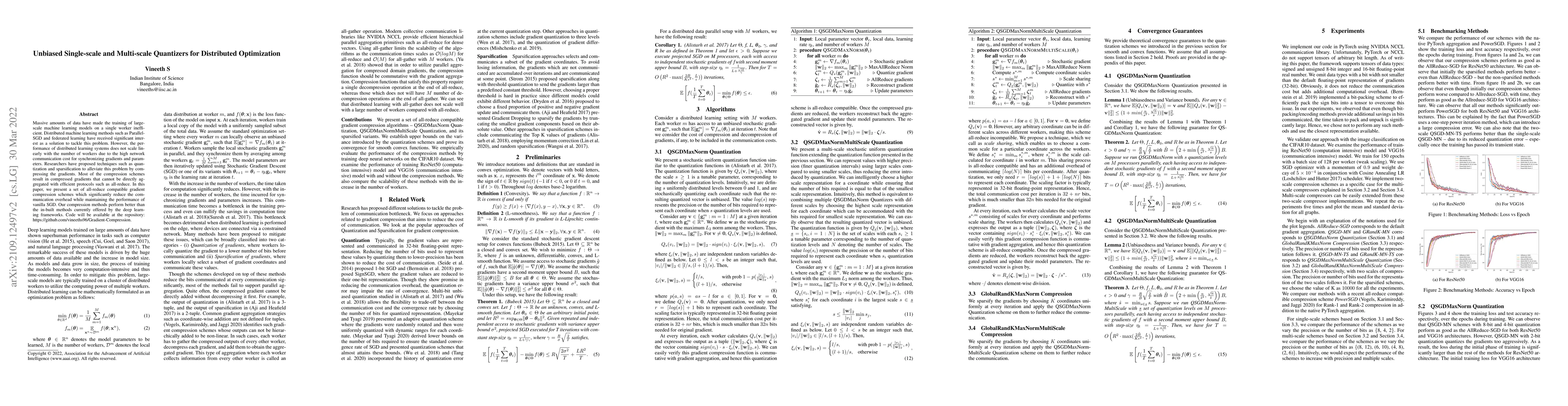 Thumbnail for Unbiased Single-scale and Multi-scale Quantizers for Distributed
  Optimization