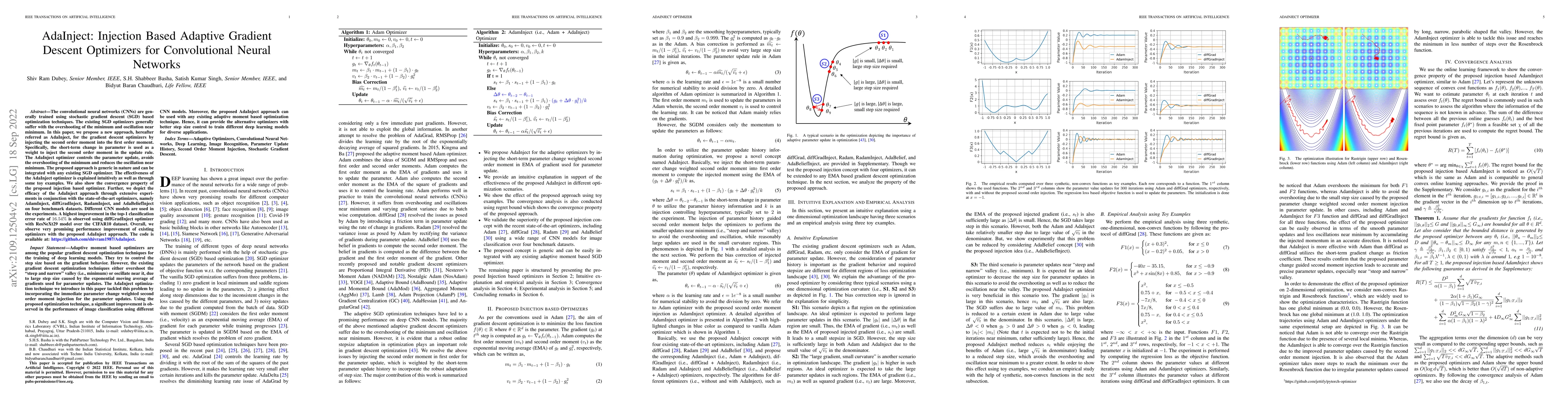 Thumbnail for AdaInject: Injection Based Adaptive Gradient Descent Optimizers for
  Convolutional Neural Networks