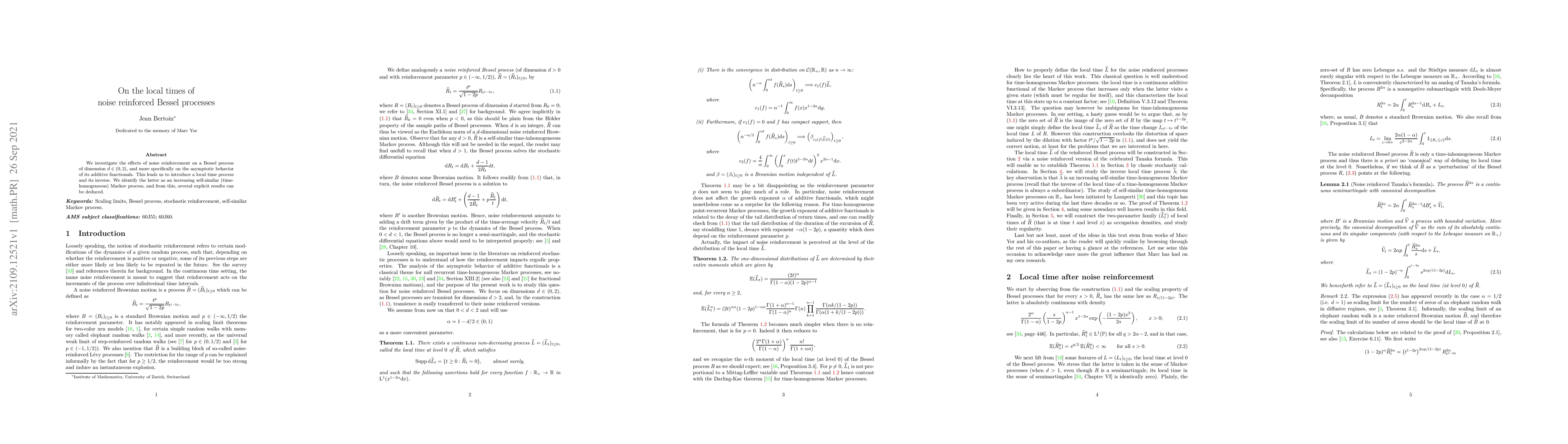 Thumbnail for On the local times of noise reinforced Bessel processes