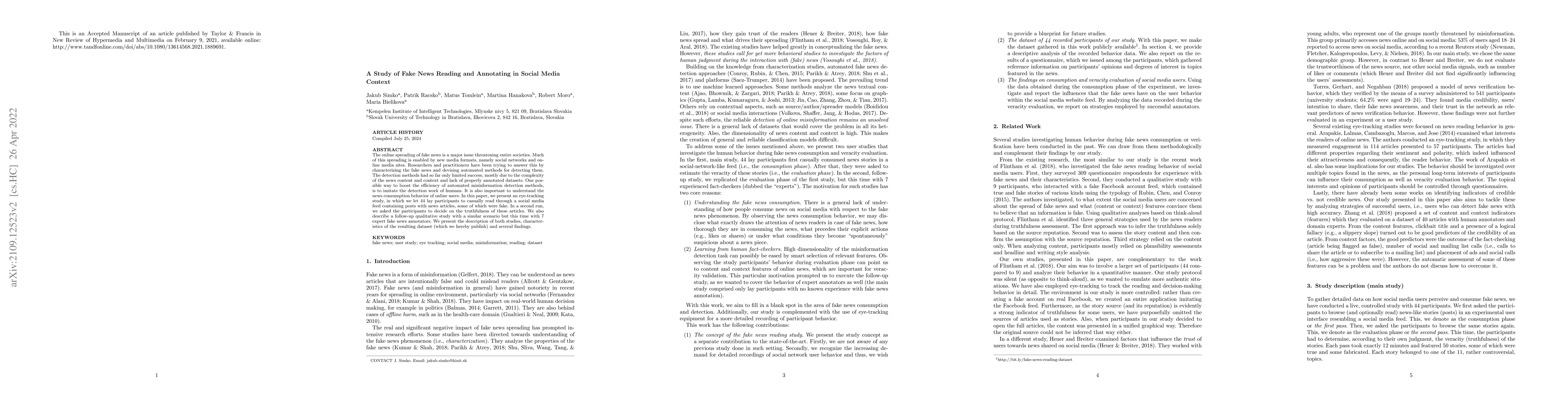 Thumbnail for A Study of Fake News Reading and Annotating in Social Media Context